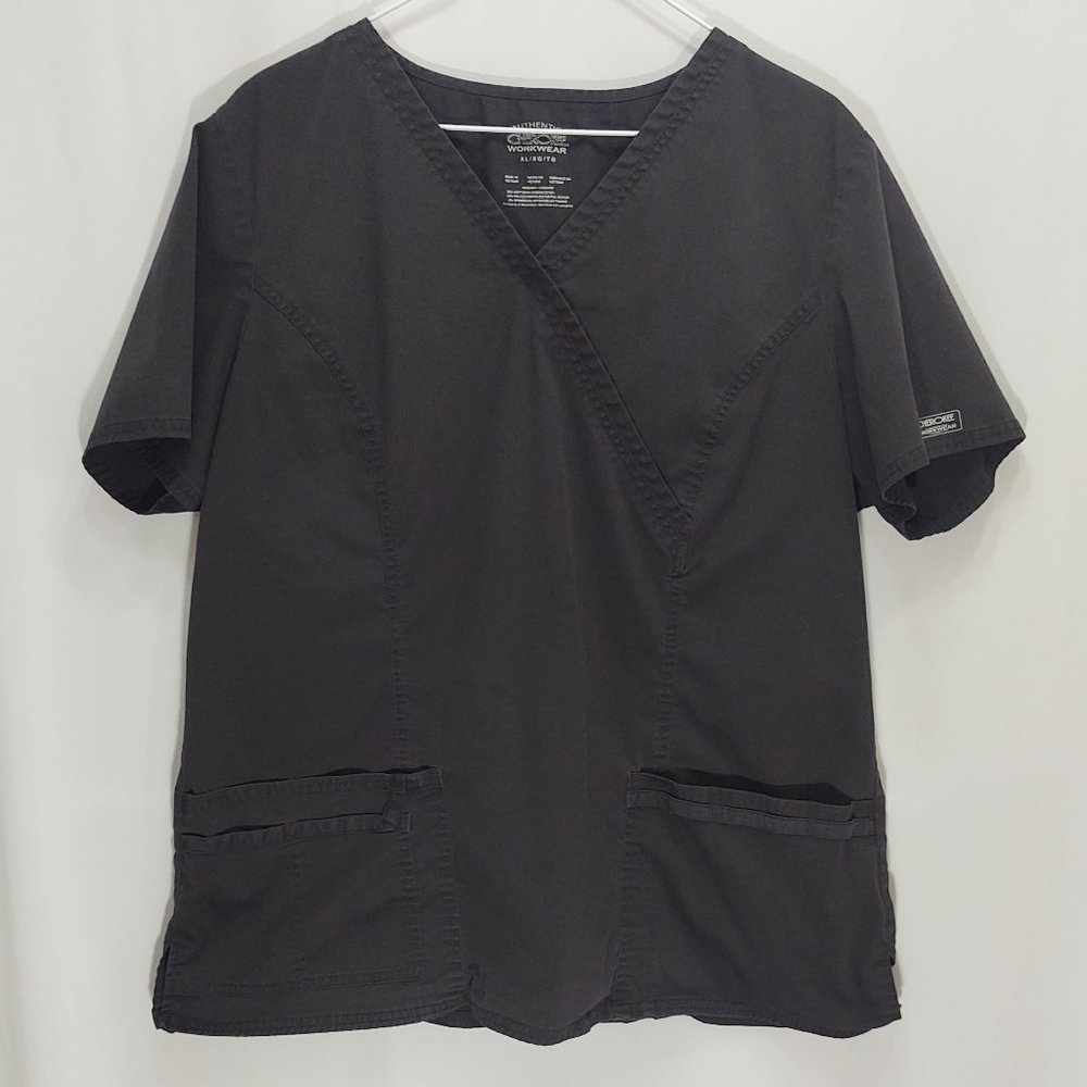 3/$30 Cherokee Workwear Black Mock Wrap Scrub Top